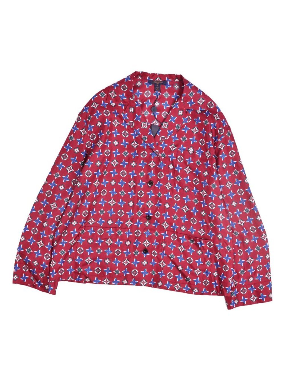 Louis Vuitton Shirt Blouse Long Sleeve Monogram Flower Top Silk Red 38